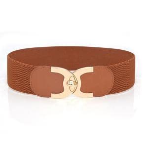 ZIBUYU Fashion Wide Elastic Belt for Women-Gold Buttons Elastic Wide Leaf Waist Belt for Jumpsuit Dress Party, Brown ZIBUYU Fashion Wide Elastic Belt for Women-Gold Buttons Elastic Wide Leaf Waist Belt for Jumpsuit Dress Party, Brown